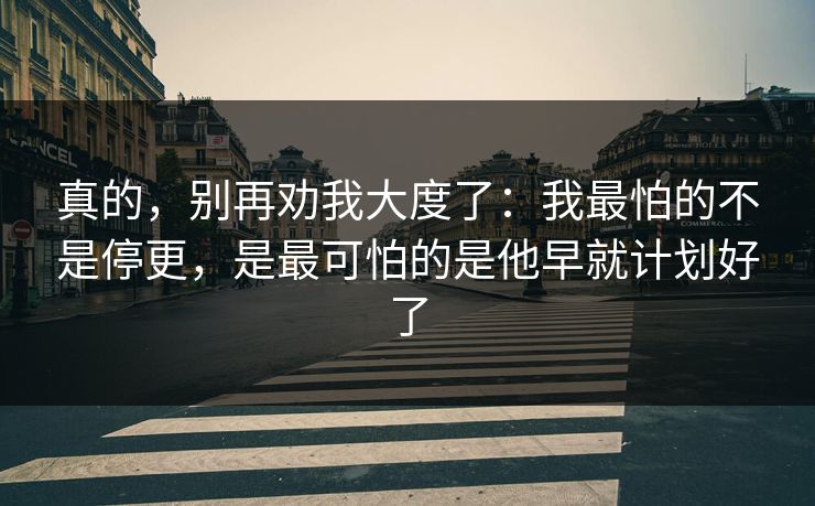 真的，别再劝我大度了：我最怕的不是停更，是最可怕的是他早就计划好了